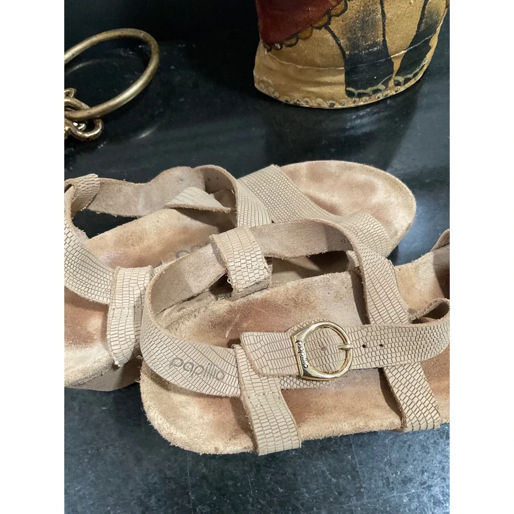 Birkenstock Papillio Tan Lizard Embossed Leather Wedge Sandals Size 39 L10 M8